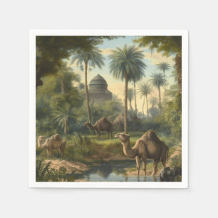 Vintage-Wüstenoase-Dromedar-Kamel-Kunst Serviette