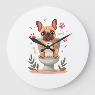 Vintage wütender französischer Bulldogge mit Toile Große Wanduhr