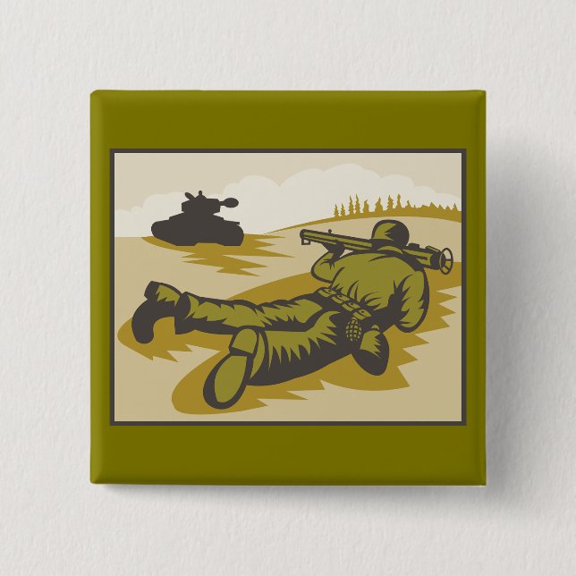 Vintage WW2 Bazooka Soldat und Panzer Button (Vorderseite)