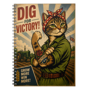 Vintage WW2 Landmädchen Pop Art Katze Retro Notizblock