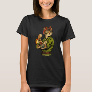 Vintage WW2 Landmädchen Pop Art Katze   Retro T-Shirt