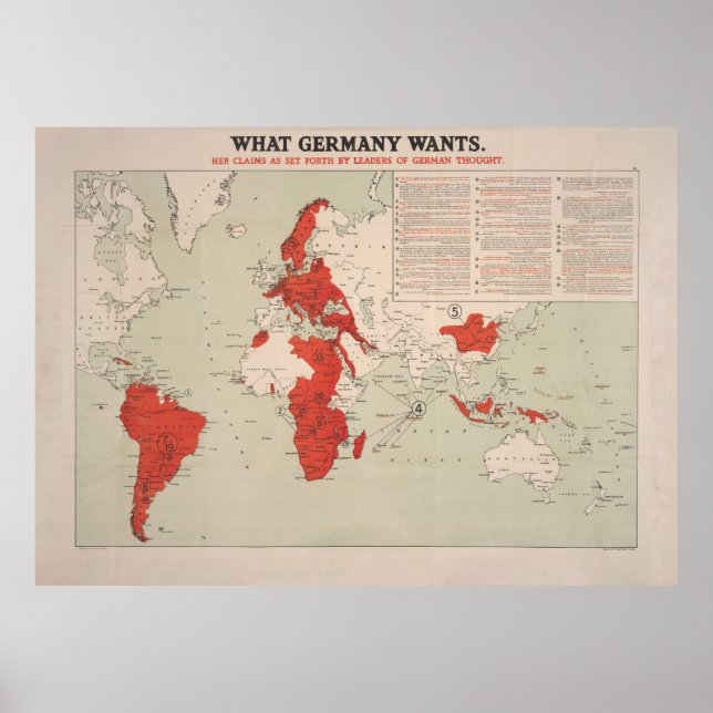 Vintage WWI - Deutsche Eroberungskarte (1917) Poster (Vorne)