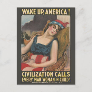 Vintage WWI - Erwache Amerika Postkarte