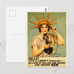 Vintage-WWI-Hallo, hier spricht Liberty-Plakat Postkarte