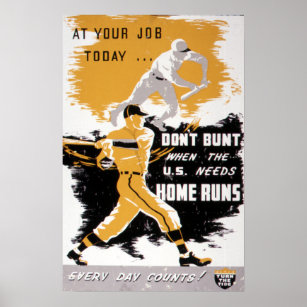 Vintage WWII "Don't Bunt" Baseball Homefront Poster