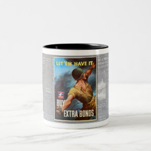 VINTAGE-WWII-HEIMATFRONT-PLAKAT ZWEIFARBIGE TASSE