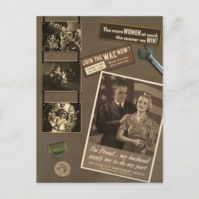 Vintage "WWII Woman Woman"-Postkarte Postkarte (Vorderseite)