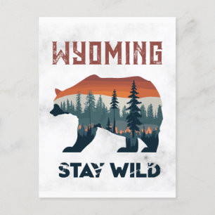 Vintage-Wyoming-Bär-Bleib-wild-Reisepostkarte Postkarte