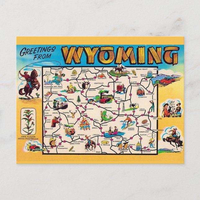 Vintage Wyoming-Karte Postkarte (Vorderseite)