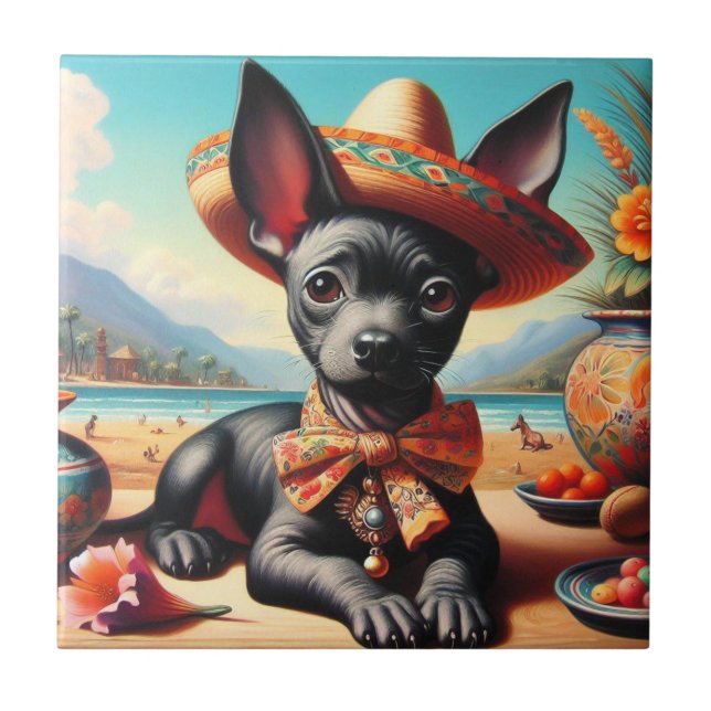 Vintage Xoloitzcuintle Fliese (Vorderseite)