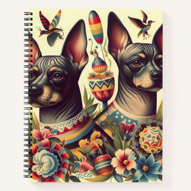 Vintage Xoloitzcuintle Illustration Notizbuch (Vorderseite)