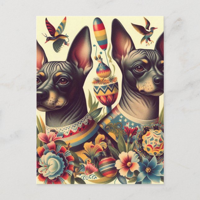 Vintage Xoloitzcuintle Illustration Postkarte (Vorderseite)