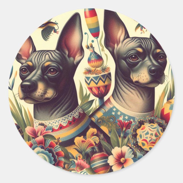 Vintage Xoloitzcuintle Illustration Runder Aufkleber (Vorderseite)