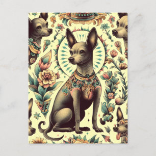 Vintage Xoloitzcuintle Nahtlos Postkarte