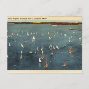Vintage, Yacht-Regatta, Hafen, Portland Maine Postkarte