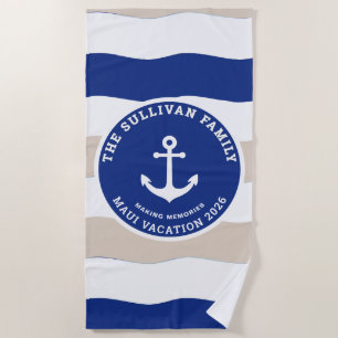 Vintage-Yachtclub-Navy-Nautischer-Anker-Familie Strandtuch