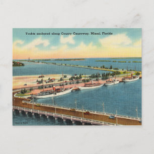 Vintage, Yachten Country Causeway, Miami, Florida Postkarte