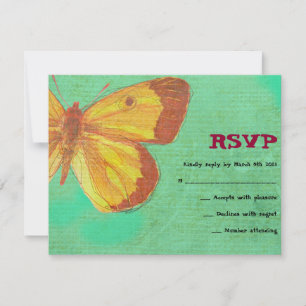 VINTAGE YELLOW-BUTTERFLY-Bat Mitzvah-Antwortkarte RSVP Karte