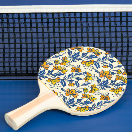 Vintage Yellow Orange Folk Floral Blue Leaf Tischtennis Schläger