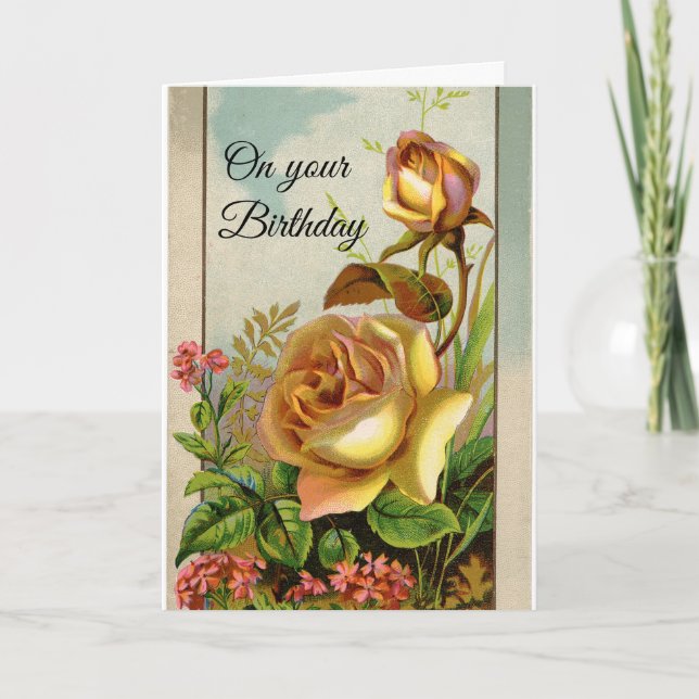 Vintage Yellow Roses Birthday Karte (Vorderseite)