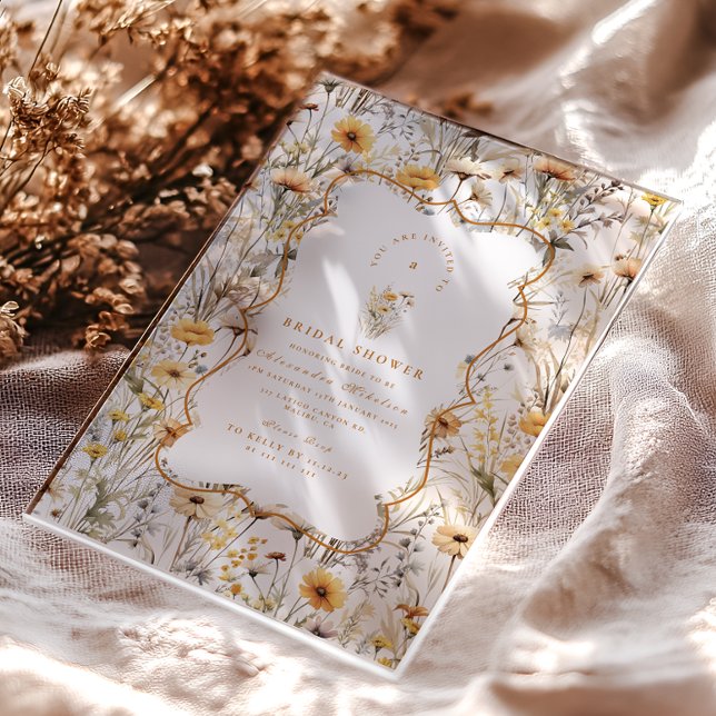 Vintage Yellow Wildflowers Bridal Shower Acryleinladungen (Von Creator hochgeladen)