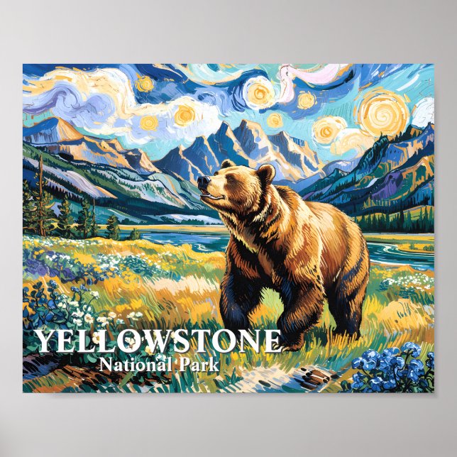 Vintage Yellowstone National Park Bear Landscape Poster (Vorne)