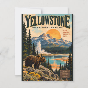 Vintage Yellowstone Nationalpark Poster mit Griz Mitteilungskarte