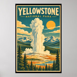 Vintage Yellowstone Nationalpark Reise Kunst Poster