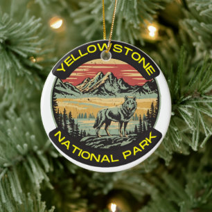 Vintage Yellowstone Nationalpark Wolf Berge Keramik Ornament