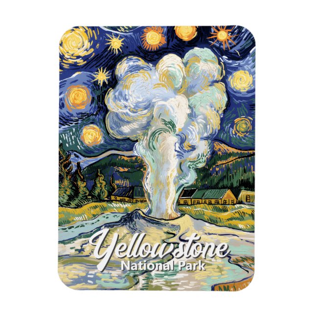 Vintage Yellowstone Old Faithful Van Gogh Style Magnet (Vertikal)