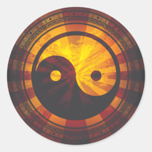 Vintage Yin Yang Symbol Druck Runder Aufkleber