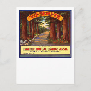 Vintage Yo-Semi-Te Orange Etikett Postkarte