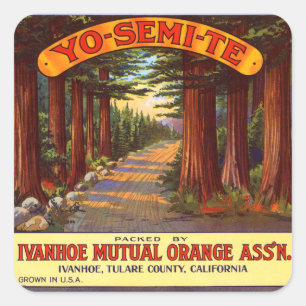 Vintage Yo-Semi-Te Orange Etikett Quadratischer Aufkleber