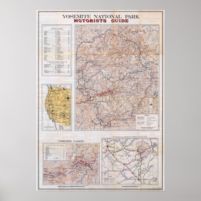 Vintage Yosemite National Park Map 1934 Poster (Vorne)