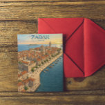 Vintage Zadar Croatia Adriatic Coast Illustration Postkarte<br><div class="desc">Capture the timeless beauty of the Dalmatian Coast with this stunning vintage-style postcard of Zadar, Croatia. This artwork features a breathtaking aerial perspective of the historic Old Town, highlighting the iconic St. Donatus Church and the sun-drenched Riva promenade. Rendered in a classic mid-century travel poster aesthetic with warm Mediterranean tones,...</div>