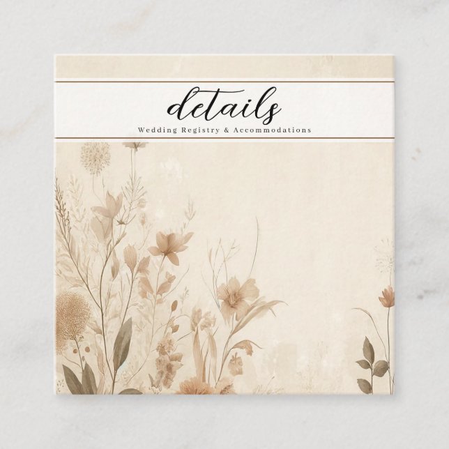 Vintage zarte botanische Blumendetails Quadratische Visitenkarte (Vorderseite)