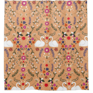 Vintage zarte kleine Blume mit weißem Schwan und Duschvorhang