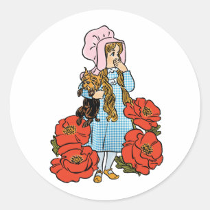 Vintage-Zauberer von Oz, Dorothy, rote Mohnblumen Runder Aufkleber