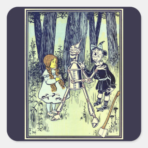 Vintage-Zauberer von Oz, Dorothy trifft den Blechm Quadratischer Aufkleber