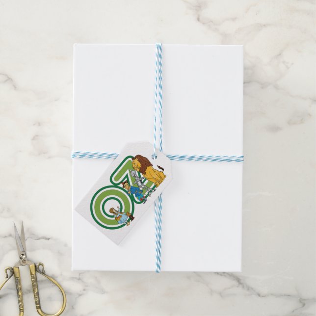 Vintage-Zauberer-von-Oz-Figuren und Textbuchstaben Geschenkanhänger (Mit Garn)