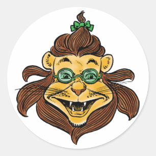 Vintage-Zauberer von Oz, Löwe trägt grüne Brille Runder Aufkleber