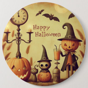 Vintage, zauberhafte Halloween-Kürbisse und Fleder Button