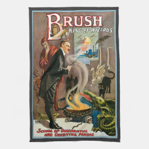 Vintage-Zauberplakat, Brush, König der Zauberer Geschirrtuch