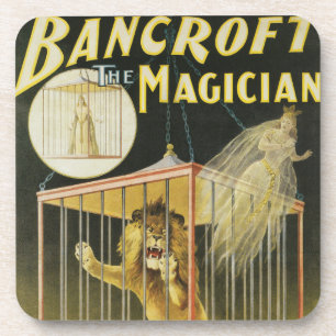 Vintage-Zauberplakat, Magier Bancroft und Löwe Getränkeuntersetzer