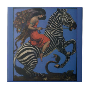 Vintage-Zebra-Art-Nouveau-Frau Fliese