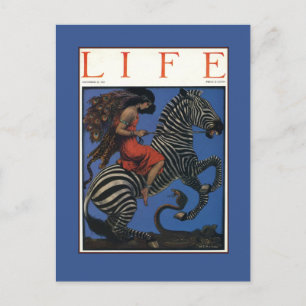 Vintage-Zebra Art Nouveau Frau Life 1922 Postkarte