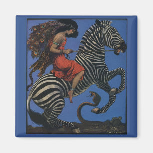 Vintage-Zebra-Art-Nouveau-Frau Magnet