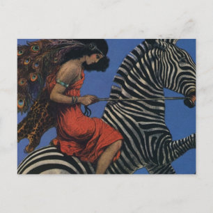 Vintage-Zebra-Art-Nouveau-Frau Postkarte