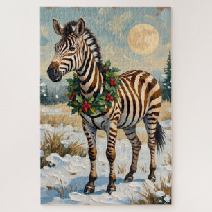 Vintage-Zebra im schneebedeckten Weihnachtsfeld Puzzle
