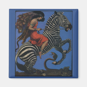 Vintage Zebra Jugendstilfrau Magnet